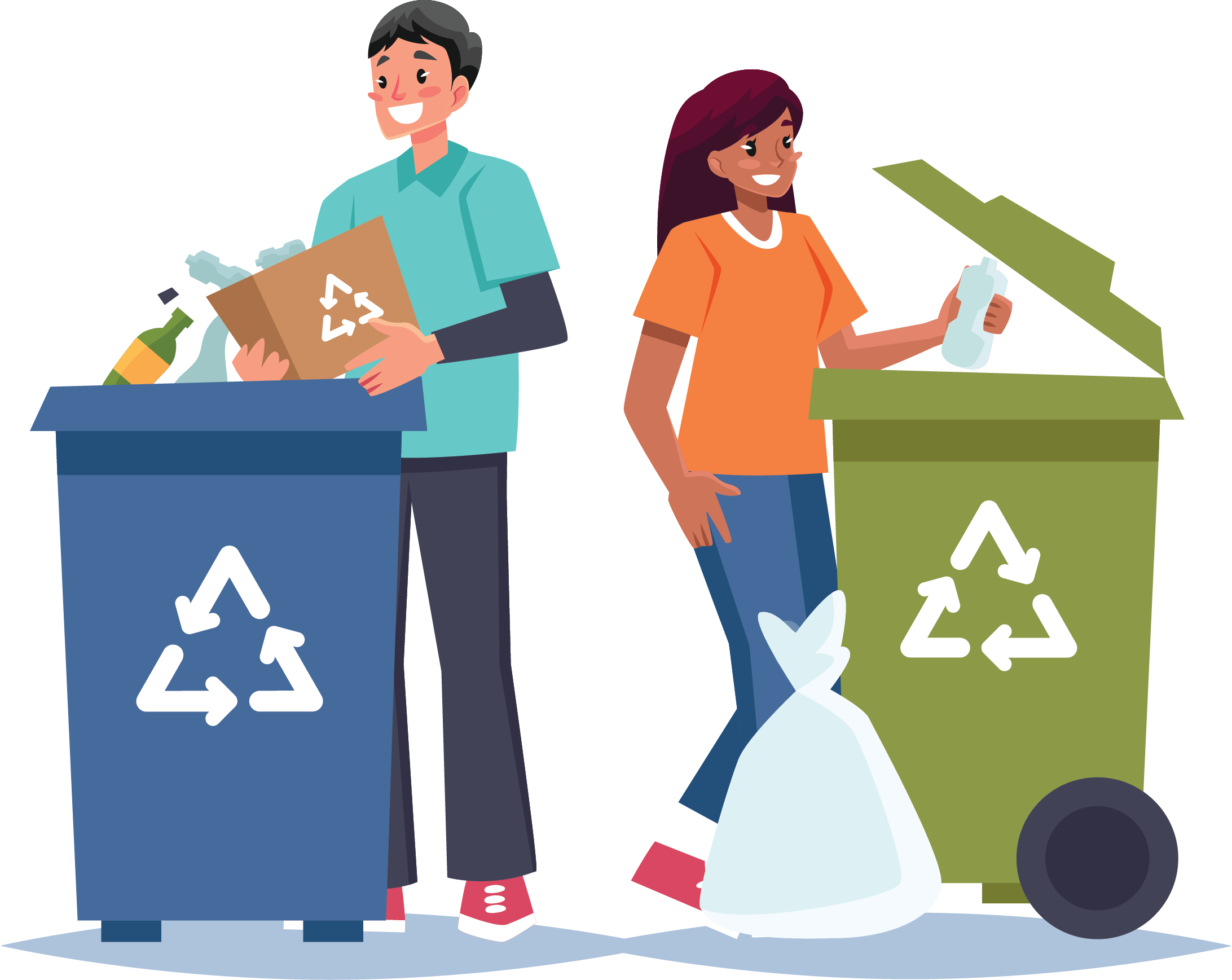 Cartoon photo of two people recycling